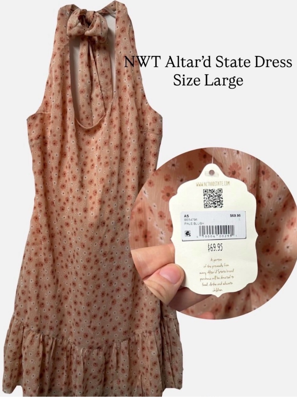 Altar'd State Pale Blush Floral Halter Tie-Neck Dress